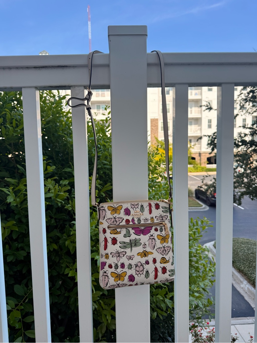 Coach Cream Crossbody Bag with Colorful Butterfly & Insect Print